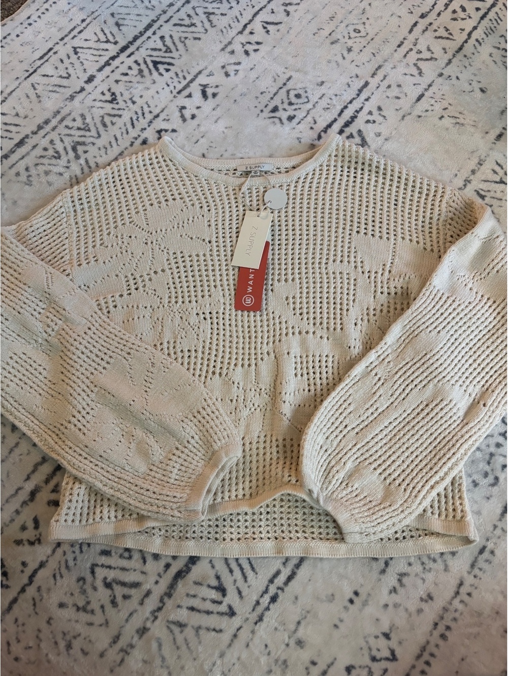 Z Supply Women's Medium Cream Knit Sweater with Floral Pattern